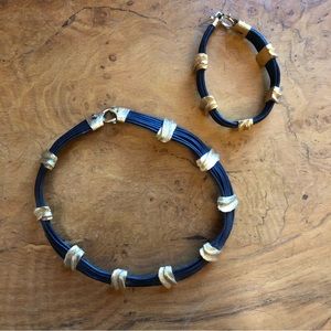 Vintage 80s Ron Rizzo Black and Gold Tone Choker and Bracelet Set